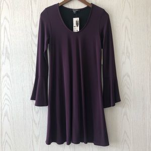 NWT Karen Kane Bell Sleeve Taylor Shift Dress Eggplant Size MP